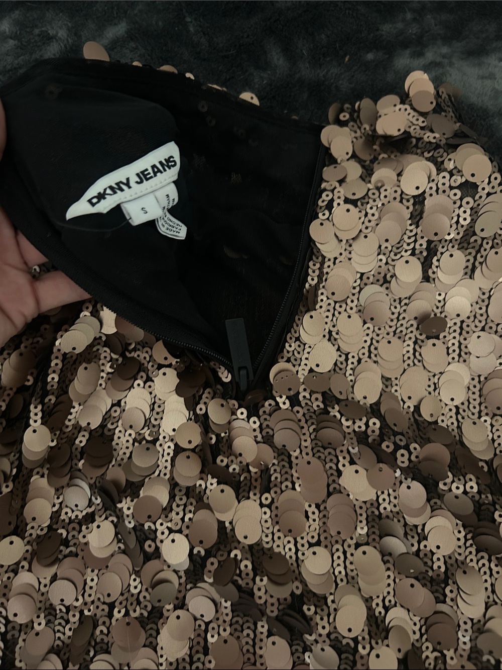 Sequined DKNY Long-Sleeve Crop Top - Bronze - Picture 3 of 4